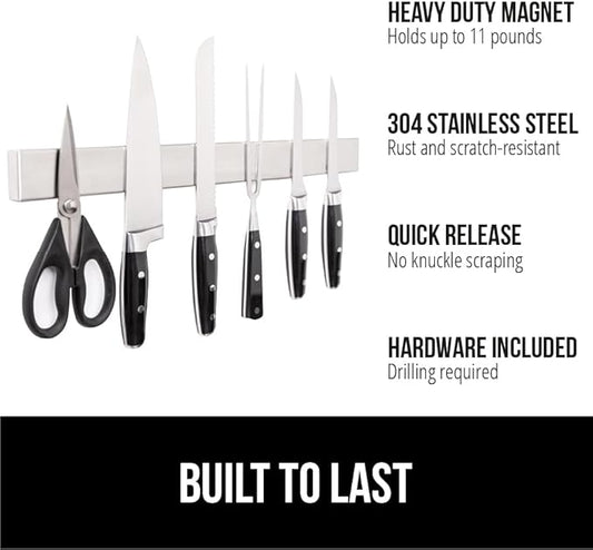 GORILLA GRIP Stainless Steel Magnetic Knife Holder for Wall, 24 Inch, Multi-Purpose Magnet Bar for Knives, Tools, Art Supplies, Heavy Duty Strip Holds Up to 6 lbs, Kitchen Organizer, Drilling Required
