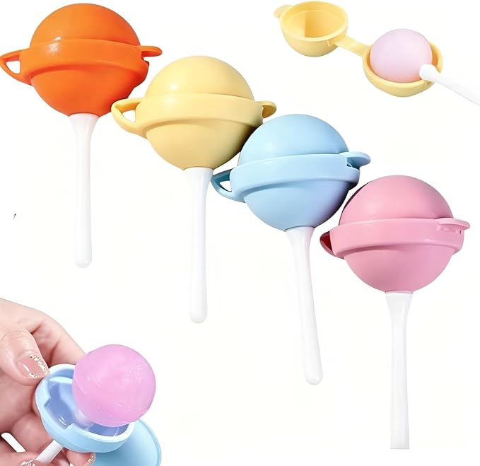 4Pcs Reusable Silicone Lollipop Ice Cream Maker Molds,2026 New Large Lollipop-Shaped DIY Ice Pop Mold Set,Homemade Popsicle Maker with Sticks,Creative Summer Party Supplies (Pink/Yellow/Orange/Blue)