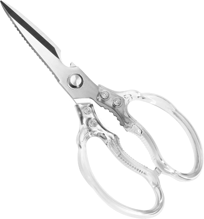 CGBE Kitchen Scissors, Multi-Purpose Kitchen Shears, Heavy Duty Food Scissors for Chicken, Poultry, Fish, Meat & Herbs with Non-Slip Grips (Transparent)