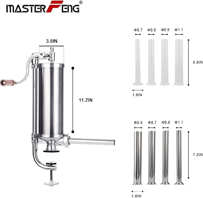 Sausage Stuffer, Vertical Stainless Steel Sausage Maker Packed with 8 Tubes, Commercial and Household Use (5LBS VERTICAL)