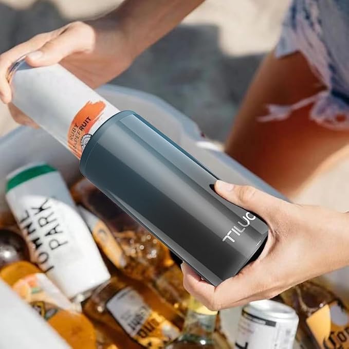 TILUCK Skinny Can Cooler, Stainless Steel Insulated Slim Cans, 12 oz | Beer & Hard Seltzer, Doucle-Walled Stainless Steel Insulated Slim Cans, Slim 12 oz(Glitter IndigoBlack)