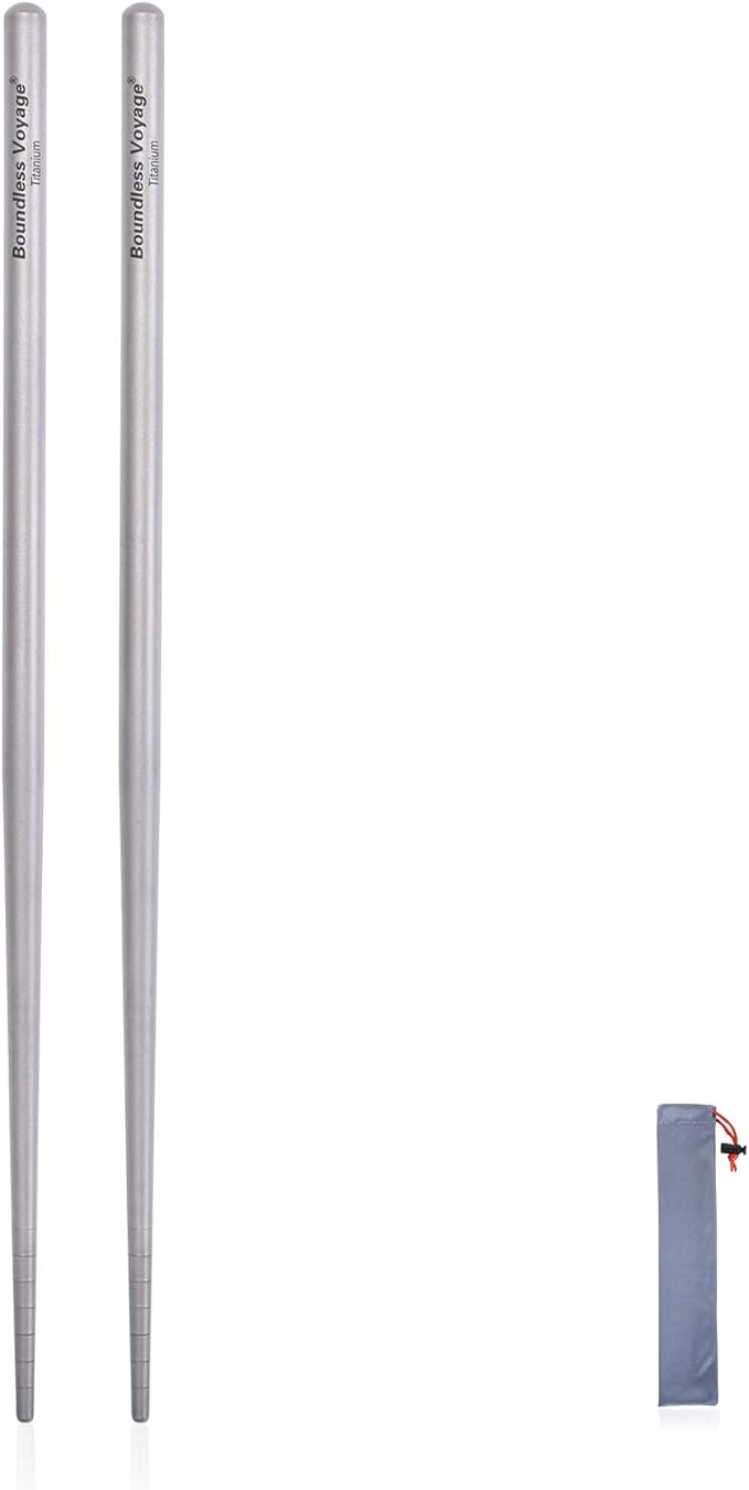 iBasingo Titanium Chopsticks Lightweight (15g) Skid-Proof Chinese Chopsticks for Camping, Travel & Home Use, Reusable Metal Utensil Durable Outdoor Cutlery (1 Pair) Ti1002T