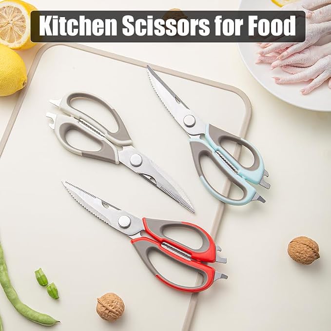 2 Pcs Heavy Duty Kitchen Shears with Magnetic Holder, Multi-function Kitchen Scissors for Food - Come Apart, Rust-Resistant, Magnetic Scissors for Fridge(Green and Blue)