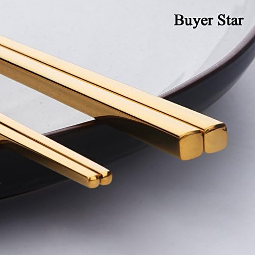 Buyer Star 5-Pair Gold Stainless Steel Chopsticks - Reusable Chinese Square Chopsticks