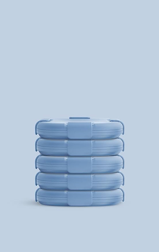 STOJO Collapsible Sandwich Box – 24oz, Reusable Food Storage Container, Silicone Bowl for Hot/Cold Food – Meal Prep, Lunch, Camping, Hiking – Dishwasher Safe (Set of 5, Steel)
