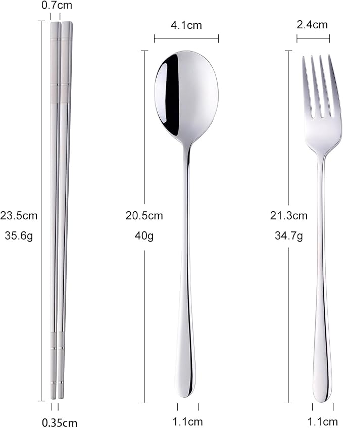 Buyer Star Stainless Steel Korean Chopsticks Spoons and Fork Set, 2 Pack Reusable Forks and Spoons Silverware Korean Utensil Set, Portable Utensils Dinnerware for Home (Silver)