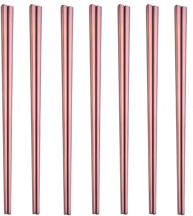 Stainless Steel Chopsticks,Reusable ,Dishwasher Safe , Easy to Use（7 PCS,Rose gold）