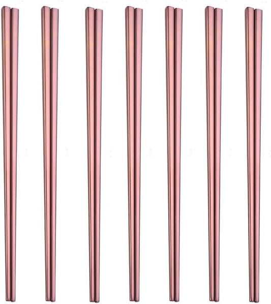 Stainless Steel Chopsticks,Reusable ,Dishwasher Safe , Easy to Use（7 PCS,Rose gold）
