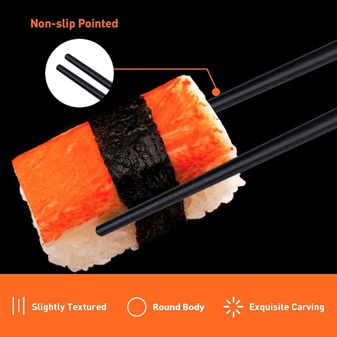 VIWIK 5 Pairs Premium Reusable Chopsticks, Anti-Slip Fiberglass Chop Sticks, Food-Grade Dishwasher Safe Heat-Resistant Durable Utensils for Sushi Japanese Korean Chopstick Gift Set 9.5 Inch