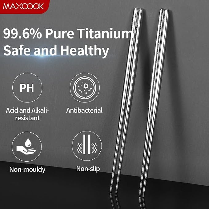 Pure Titanium Chopsticks,Reusable Chop sticks, Dishwasher safe Japanese Korean Camping Chopsticks, Lightweight Travel Chop Sticks (2 Pairs)