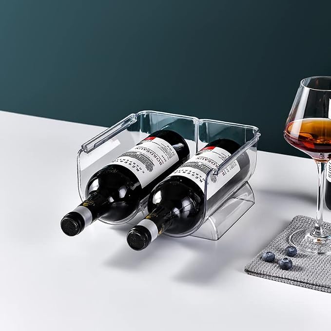 Set of 2 Stackable Tabletop Wine Rack, Free-Standing Counter Top Water Bottle Storage Organizer, Plastic Wine Rack for Kitchen Countertop, Cabinet and Fridge Organization, 2-Bottle 2 Packs