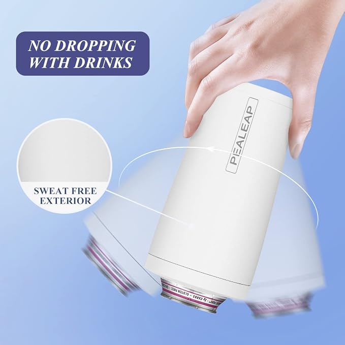 Pealeap 4-in-1 Insulated Slim Can Cooler for All 12oz Cans & Beer Bottles | Double-walled Stainless Steel Vacuum Can Cozy | Keep 8Hrs Cold | Universal Fits 12oz Drinks | No Sweat | Cup Holder Friendly