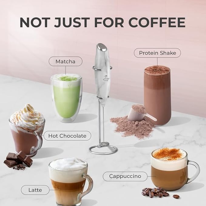 Zulay Kitchen Powerful Milk Frother Wand With 4 AA Duracell Batteries - Ultra Fast Handheld Drink Mixer - Electric Whisk Foam Maker for Coffee, Lattes, Cappuccino, Matcha & Creamer