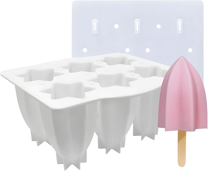 Silicone Popsicle Mould With Lid,Popsicle Molds 6 Pieces Ice Pop Molds BPA Free Popsicle Mold Reusable Easy Release Ice Pop Make Homemade children DIY ice cream food grade Mold (star fruit-white)