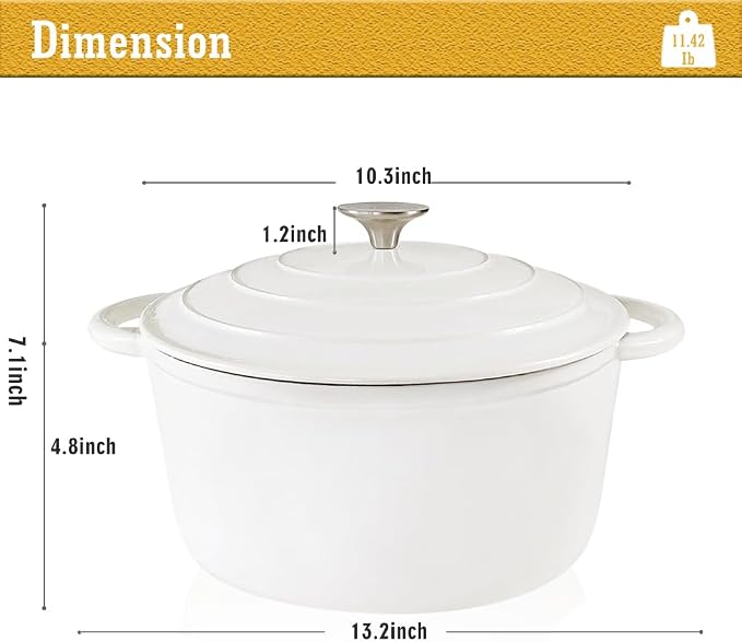 5 QT Enameled Cast Iron Dutch Oven with Self-Basting Lid, Heavy Duty Enamel Coated Soup Pot for Slow Cooking, Stews, Roasts & Bread Baking, Moisture Retention Cooking Pot, Oven Safe to 500°F