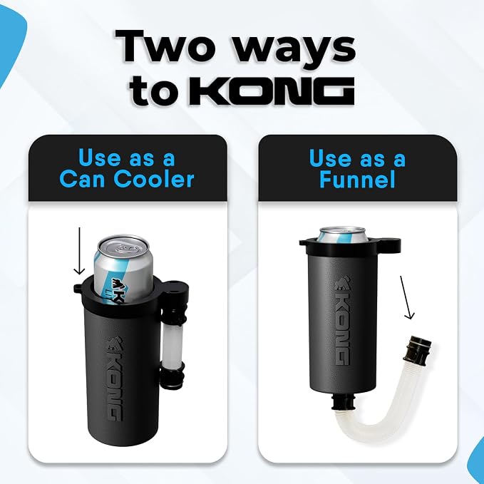 The Kong Skinny Can - Portable Coozie or Bottle Cooler/Cup With Detachable, Expandable, Hose To Funnel Your Drink (Black)