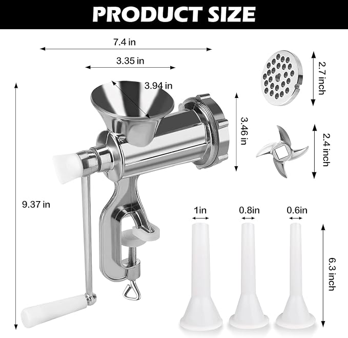 2-in-1 Manual Meat Grinder-Manual Meat Grinder with Sausage Stuffer-Suitable for Filling Meat Sausages and Grinding Foods-Suitable for Home Restaurants Meat Grinder-LZ1 (Silver)