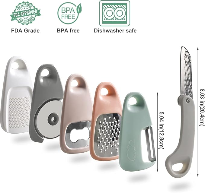 Kitchen Gadgets Set 6 Pieces, Outdoor Camping Glamping Essentials | Space Saving Cooking Tools, Stackable, For Travel Trailer Motorhome, Storage bag, Portable, Gifts for RV Owners