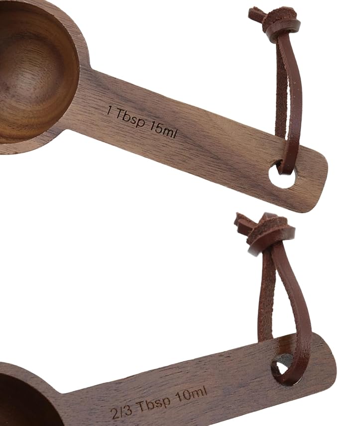 15ml and 10ml Wood Measuring Spoons and Scoops Set Wooden Tablespoon Scoop 1 TBSP and 2/3 TBSP Retro Coffee Spoons for Dry Ingredients Ground Tea Spice (Walnut Color, 1TBSP+2/3TBSP)