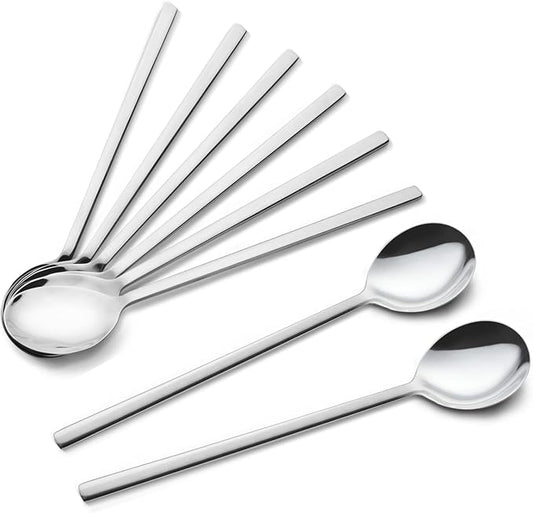 IQCWOOD Spoons, 8 Pieces Korean Spoon, 8.5 Inch Stainless Steel Table Soup Spoons with Long Handles for Home, Kitchen, or Restaurant Flatware Set