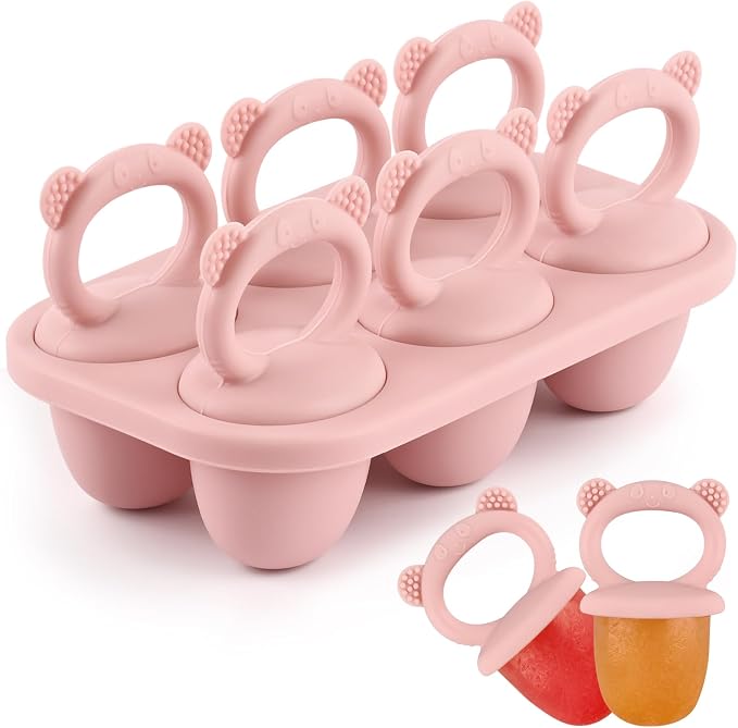 BokingOne Silicone Popsicle Molds, 6-Cavity Breastmilk Ice Pop Molds, Mini Frozen Pop Tray Molds for Baby Teething Relief Toddler Feeding Matte Pink
