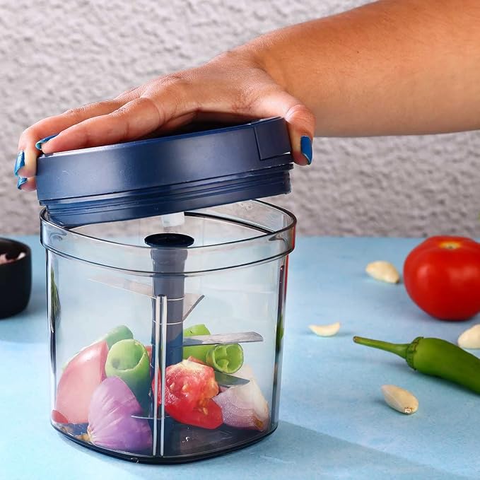 SIGNORAWARE Manual Food Processor, Vegetable Chopper -Easy Pull Hand String- Portable Stainless Steel Hand Food Chopper, Cutter, Garlic Mincer, Onion, Veggie, Fruit Chopper, Dicer w/Container (30 oz)