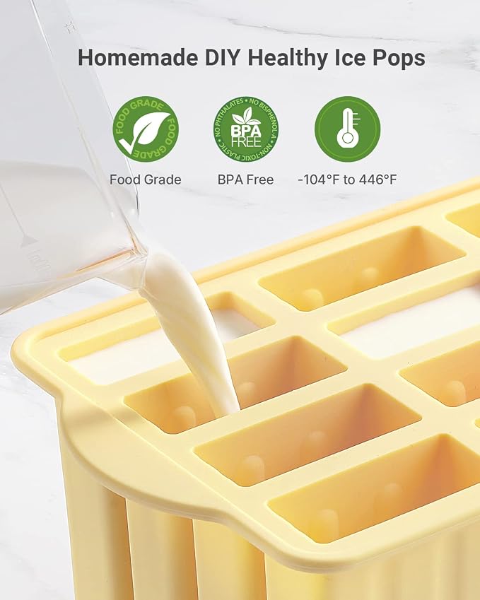 Popsicles Molds, MEETRUE 12 Pieces Silicone Popsicle Molds Easy-Release BPA-free Popsicle Maker Molds Ice Pop Molds Homemade Popsicle Ice Pop Maker with 50PCS Popsicle Sticks+Cleaning Brush