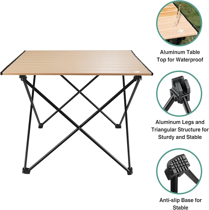 VILLEY Portable Camping Side Table, Ultralight Aluminum Folding Beach Table | Lightweight & Portable, Aluminum Folding Table with Carry Bag for Camping, Outdoor Cooking, Beach, Picnic, Boat & Travel