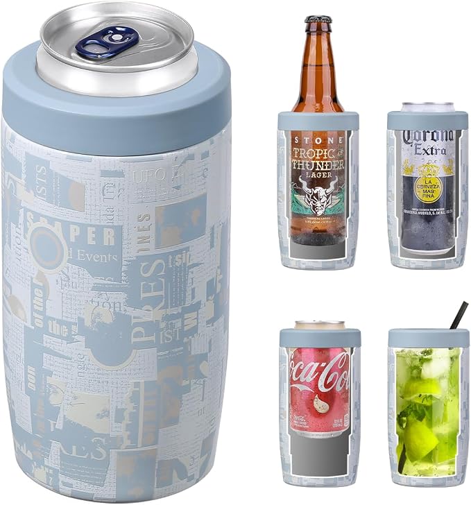 Morefeel 4-in-1 Insulated Can Cooler for 12 oz Cans & Bottles | 304 Stainless Steel Can Holder Fits 12 Oz Slim Cans, Standard Cans, Beer Bottles & Works as A Open Cup; Dishwasher Safe