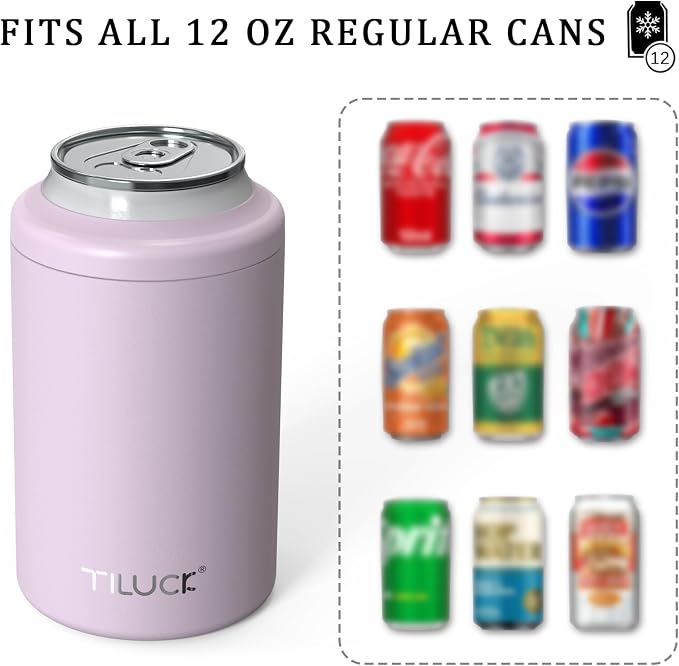 TILUCK Standard Can Cooler, Stainless Steel Insulated Cans, 12 oz | Beer & Hard Seltzer, Doucle-Walled Stainless Steel Insulated Slim Cans, Slim 12 oz