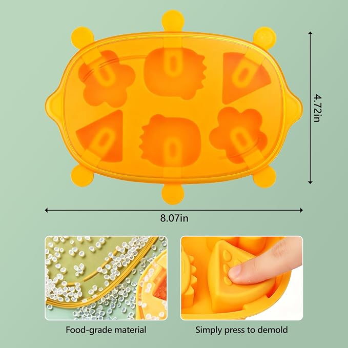 Silicone Popsicle Mold, Cute Popsicle Silicone Molds with 6 Sticks, Reusable Small Mini Ice Popsicle Molds Set, Easy to Clean and Dishwasher Safe (A-Yellow)