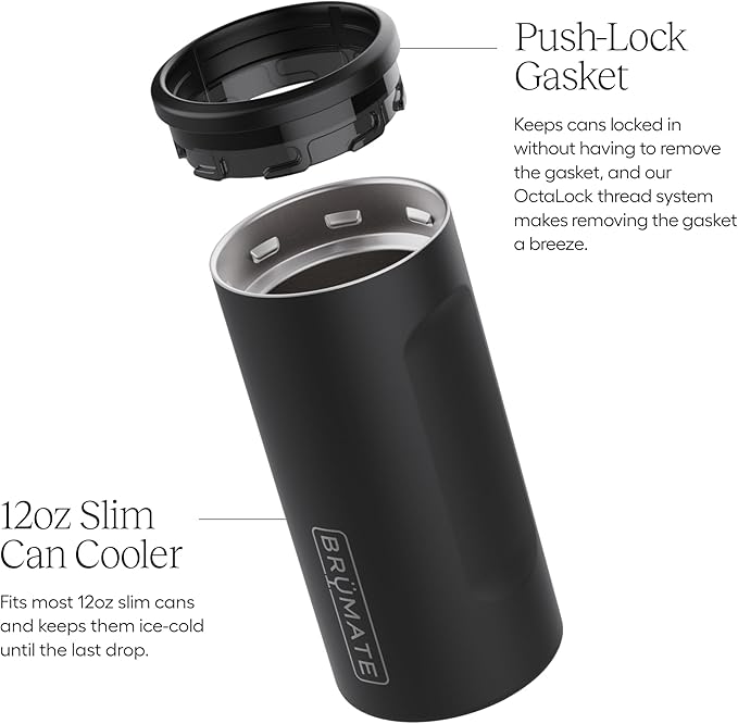 BrüMate Hopsulator Slim Can Cooler Insulated for 12oz Slim Cans | Skinny Can Insulated Stainless Steel Drink Holder for Hard Seltzer, Beer, Soda, and Energy Drinks (Dark Aura)