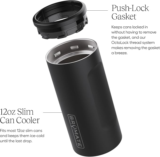 BrüMate Hopsulator Slim Can Cooler Insulated for 12oz Slim Cans | Skinny Can Insulated Stainless Steel Drink Holder for Hard Seltzer, Beer, Soda, and Energy Drinks (Prickly Pear)