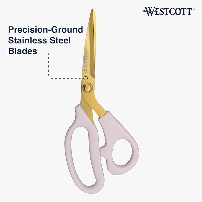 Westcott All-Purpose Kitchen Shears, Pink with Gold Blades - Durable Kitchen Shears with Precision-Ground Blades for Easy Cutting and Meal Prep - 8-Inch