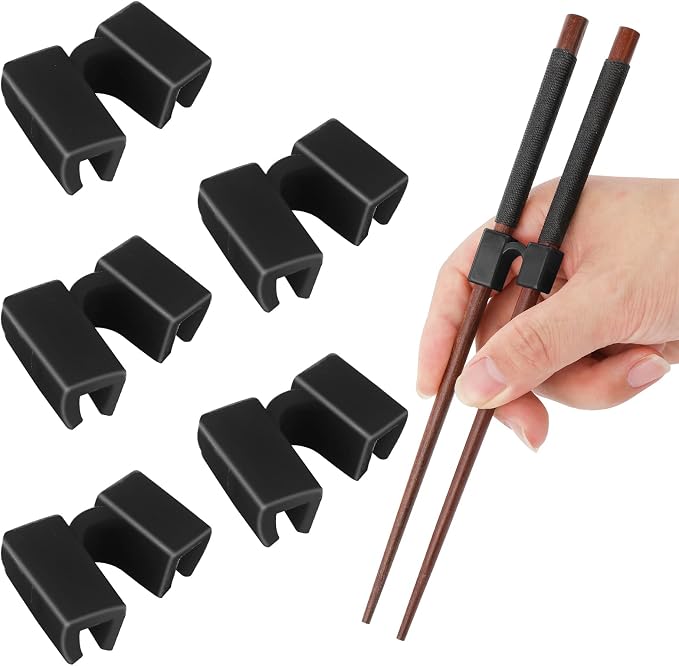 5 Pieces Reusable Chopstick Helper Training Chopsticks Hinges Connector Training Chopstick for Adults, Beginner, Trainers or Learner (Black)