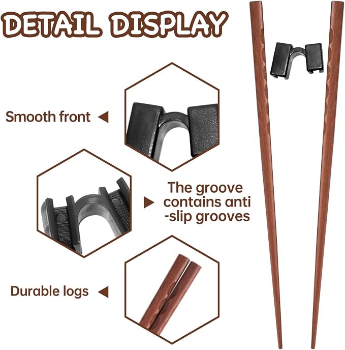 LYART 7 Pairs Reusable Training Chopsticks Beginners for Kids Adults Learners, Japanese Wooden Chopsticks Trainers Helpers Set, Dishwasher Safe, L8.86Inch (2.Tortoiseshell)