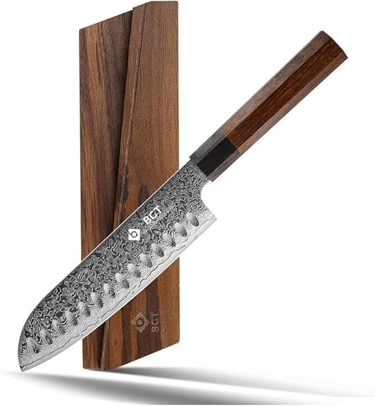 BGT 7 inch Santoku Knife, Japanese Sharp Chef Knife, Japanese VG10 67 layer Damascus Steel Kitchen Knife with Ebony Wood Handle and Gift Box