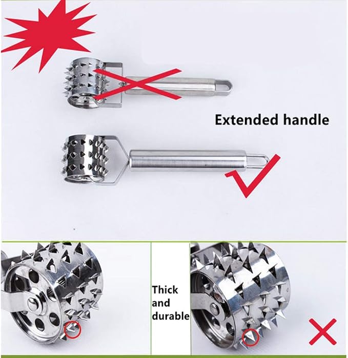 Meat Tenderizer- Stainless Steel Meat Tenderizer Roller Rolling Hammer-Pizza Roll Meat Needle Pin Hole Punch for Steak Chicken Pork Beef