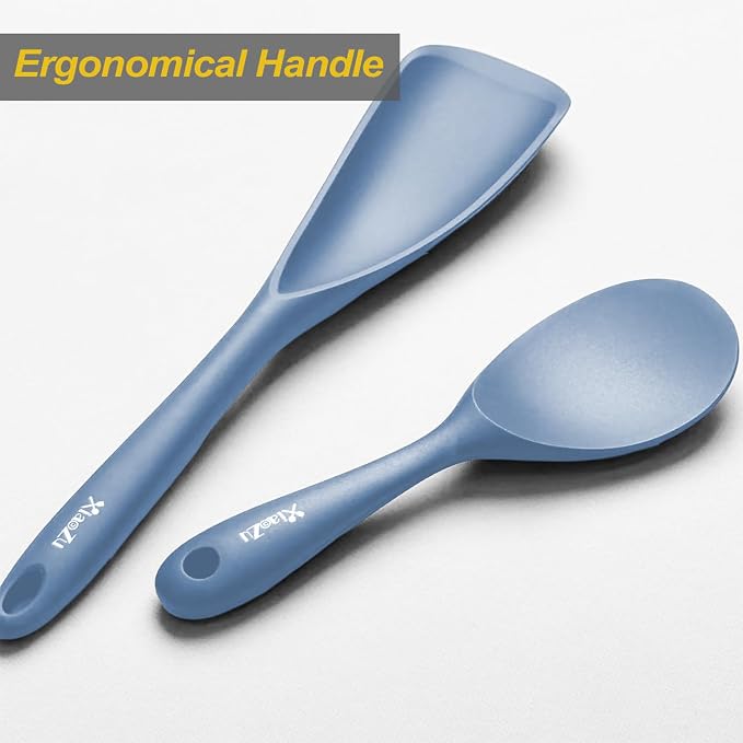 Cooking Spoon and Rice Scooper Set for Nonstick Cookwares, Heat Resistant- Seamless Design, Great for Cooking, Serving, Mixing, Scoop, and Scrape,2 Pack, Starry Blue