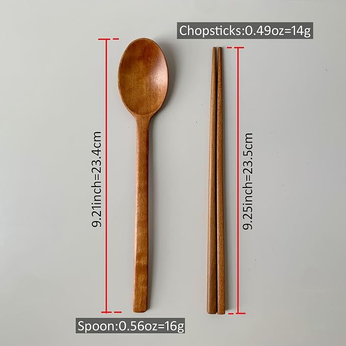 Korean Made Natural Lacquer Coated Wooden Chopsticks & Spoon Utensil Flatware Jujube Tree Ottchil Natural Lacquer Gift for Mom (2SET) Stocking Stuffer