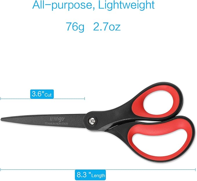 LIVINGO Scissors All Purpose Heavy Duty 8" Office Titanium Non Stick 2 Pack | Sharp Stainless Steel Blade, Comfort Grip Handle, DIY Craft, Paper Fabric Cutting, Home School Supplies