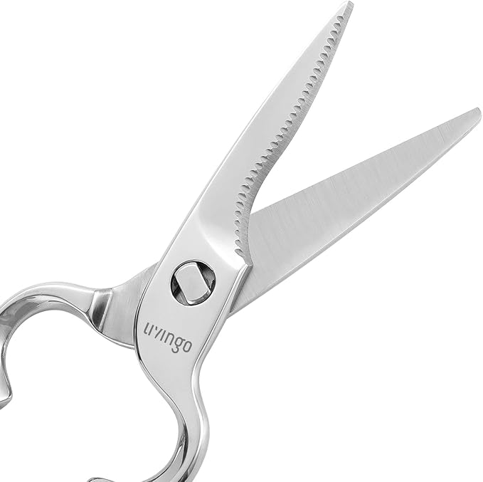 LIVINGO 8.5" Kitchen Shears Heavy Duty Forged Stainless Steel Scissors | Ultra Sharp Food Scissors with Detachable Design, Bottle Opener and Nut Cracker for Cooking, Cutting Meat and Vegetables