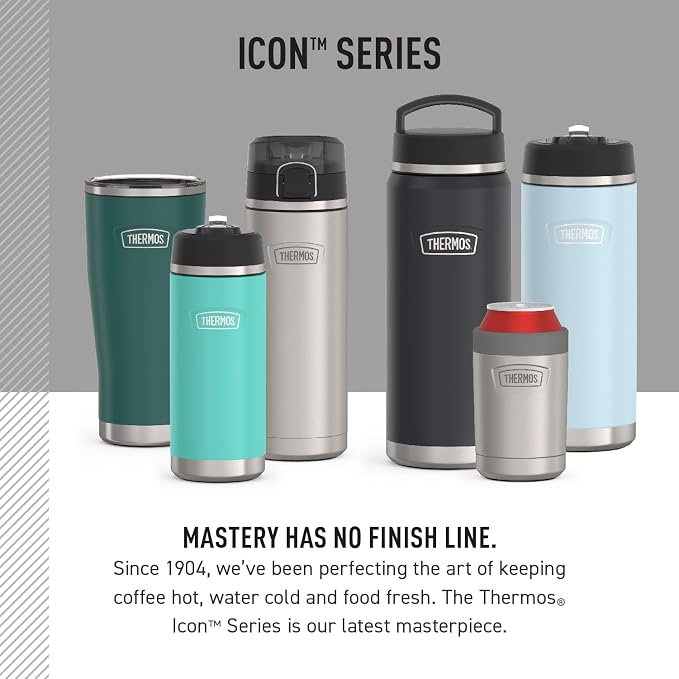 THERMOS ICON SERIES, Beverage Can Insulator - 12 Ounce, Matte Stainless Steel - Vacuum Insulated