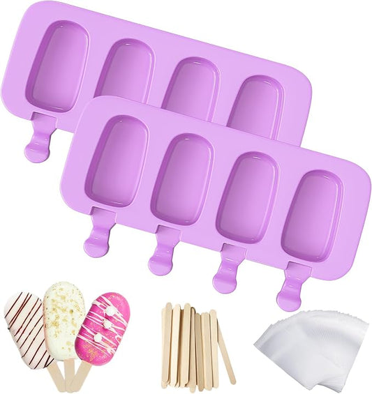 Ozera Silicone Popsicle Molds, 2 Pack Cake Pop Molds Reusable Popsicles Maker Ice Pop Cakesicle Molds with 50 Wooden Sticks & 50 Popsicle Bags for Homemade DIY Popsicles