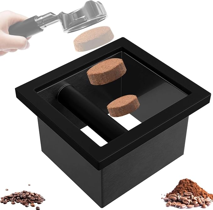 Bottomless Knock Box Espresso, Embedded Coffee Knock Box, Stainless Steel Countertop Espresso Grounds Container for Commercial Cafes Restaurants Home, 5.44 x 5.91” (Black)