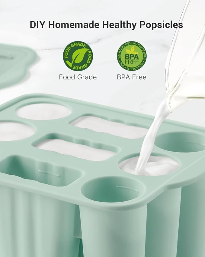 9-Cavity Popsicle Molds for Kids, Homemade BPA-Free Silicone Popsicle Maker Mold Set Easy Release Popsicles Molds with Sticks DIY Ice Pop Mold for Kids (Green)
