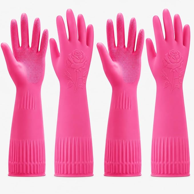 Disfore Rubber-Gloves Dishwashing Gloves for Cleaning-Kitchen - 2 Pairs Long Household Cleaning Gloves for Washing Dishes
