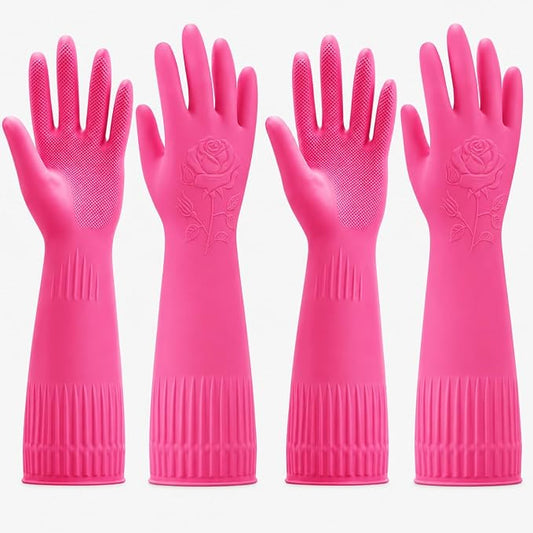 Disfore Rubber-Gloves Dishwashing Gloves for Cleaning-Kitchen - 2 Pairs Long Household Cleaning Gloves for Washing Dishes