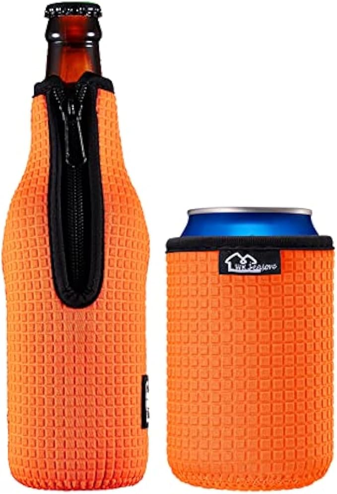 Beer Bottle Sleeve Insulators 12oz 330ml Standard Beer Bottle Cooler Covers Zip-up Bottle Jacket 12OZ Standard Can Sleeves Coolie Neoprene Insulator (Orange)