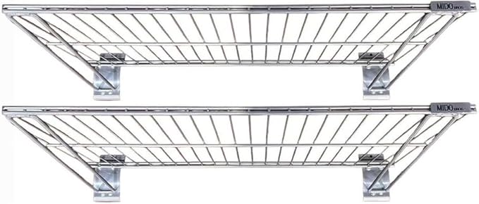 Slatwall Wire Metal Shelf Heavy Duty Adjustable Steel Slat Wall Mount Shelves for Garage Storage & Retail Display (24" x 12") Pack of 2 (Silver)